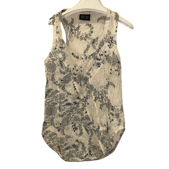 Unique Topshop Chambray blue white flower print sleeveless top Euro 8 M - Picture 1 of 5